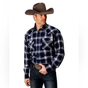 Roper Western Flannel Plaid Blue Sz XL